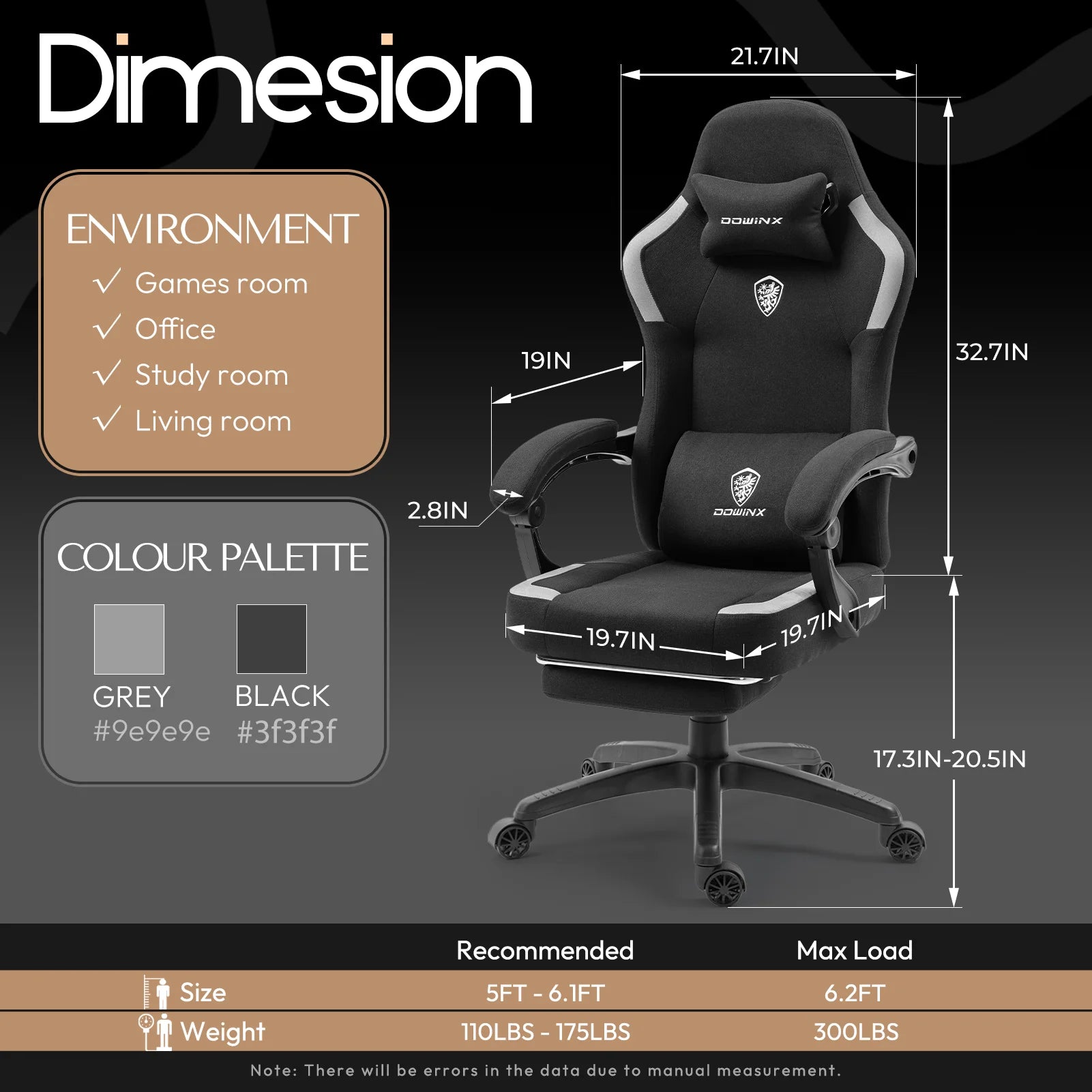 GOOSEA Fabric Gaming Chair with Pocket Spring Cushion. Breathable Computer Chair with Massage Lumbar Support and Footrest. High Back Office Chair for Adults. 300lbs. Grey