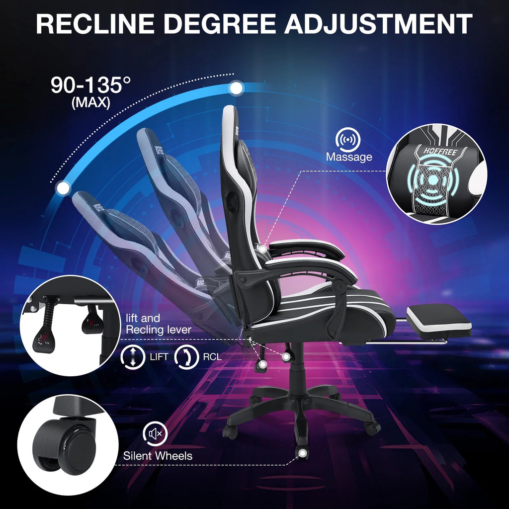 HOFFREE Big and Tall Gaming Chair with Speakers and RGB Lights. Gamer Chair with Footrest. Lumbar Support Height Adjustable 360-Swivel Seat and Headrest for Adults. 400lbs