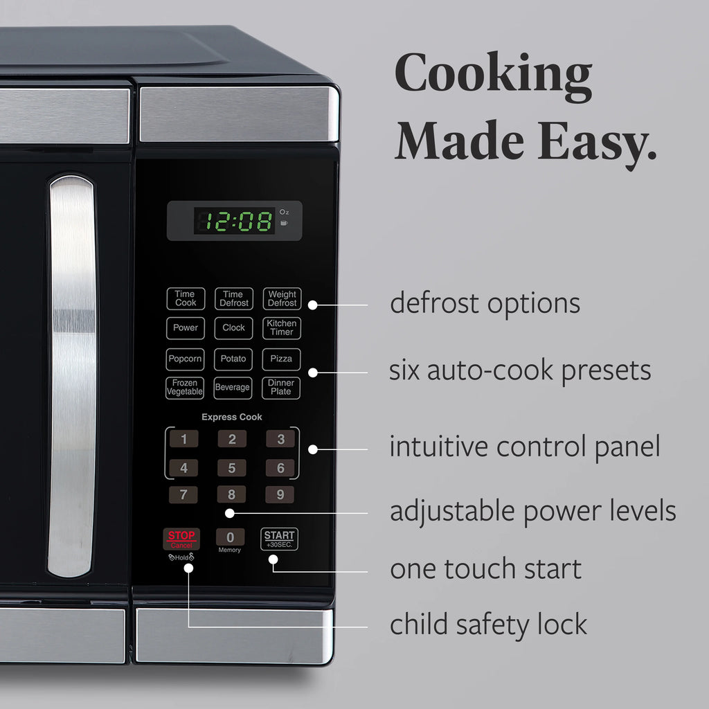 Farberware Countertop Microwave Ov 1100 Watts. 2.2 cu ft - Smart Sensor With LED Lighting and Child Lock - Perfect for Apartments and Dorms - Easy Clean Black Interior. Stainless Steel