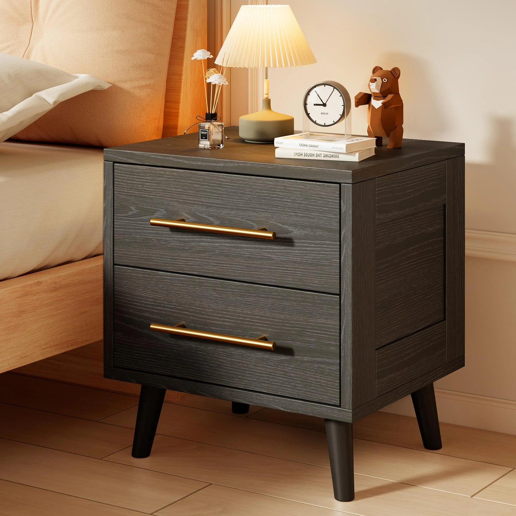 Bedroom Furniture Set - Includes Queen Bed Frame. Nightstands Set of 2. 5-Drawer Dresser & Double Wide 6-Drawer Dresser - Modern Storage Solution for Stylish Home Decor. Black
