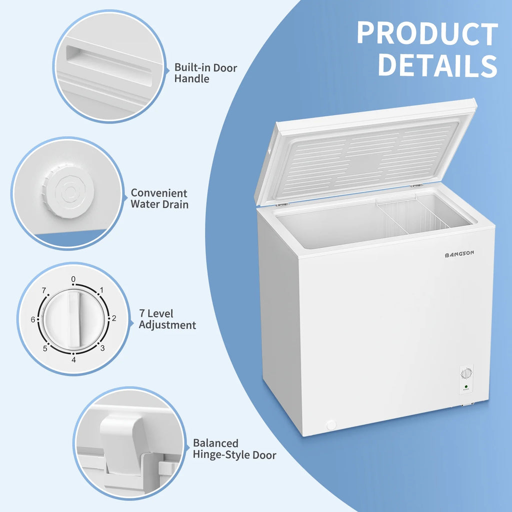 BANGSON 7.0 Cu.Ft Chest Freezer. Deep Freezer with Adjustable Thermostat. Top Open Door Freezer with Removable Basket. Quiet Operation. Ideal for Kitchen/Apartment/Office
