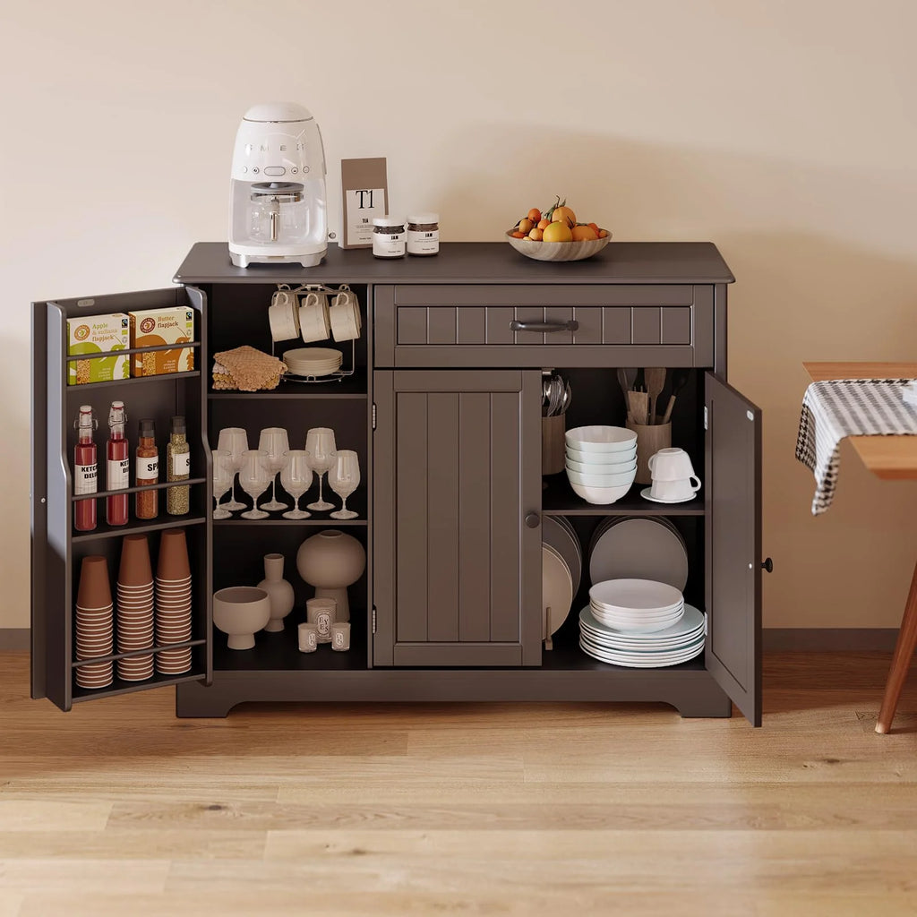 Coffee Bar. Lofka 42 Kitchen Storage Cabinet. Sideboard Buffet Cabinet with 8 Shelves. 1 Drawer