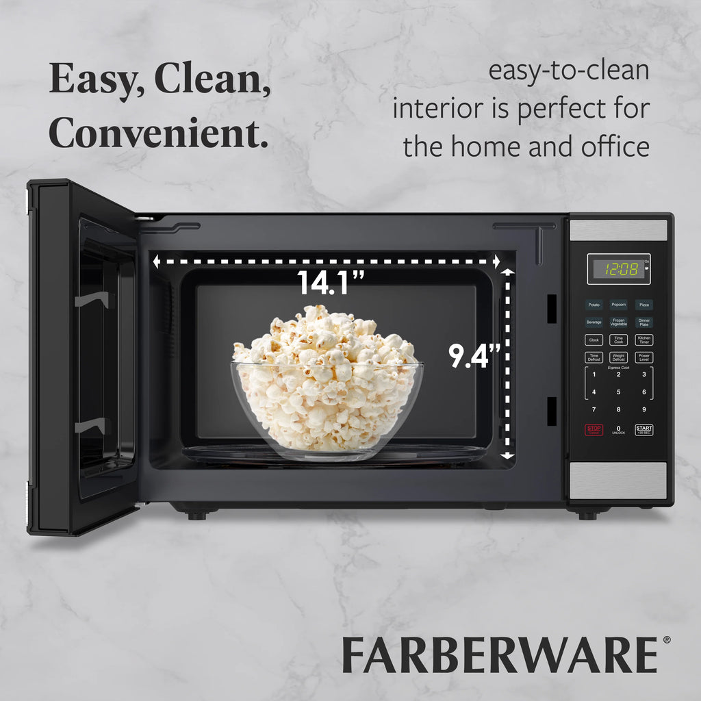Farberware Countertop Microwave Ov 1100 Watts. 2.2 cu ft - Smart Sensor With LED Lighting and Child Lock - Perfect for Apartments and Dorms - Easy Clean Black Interior. Stainless Steel