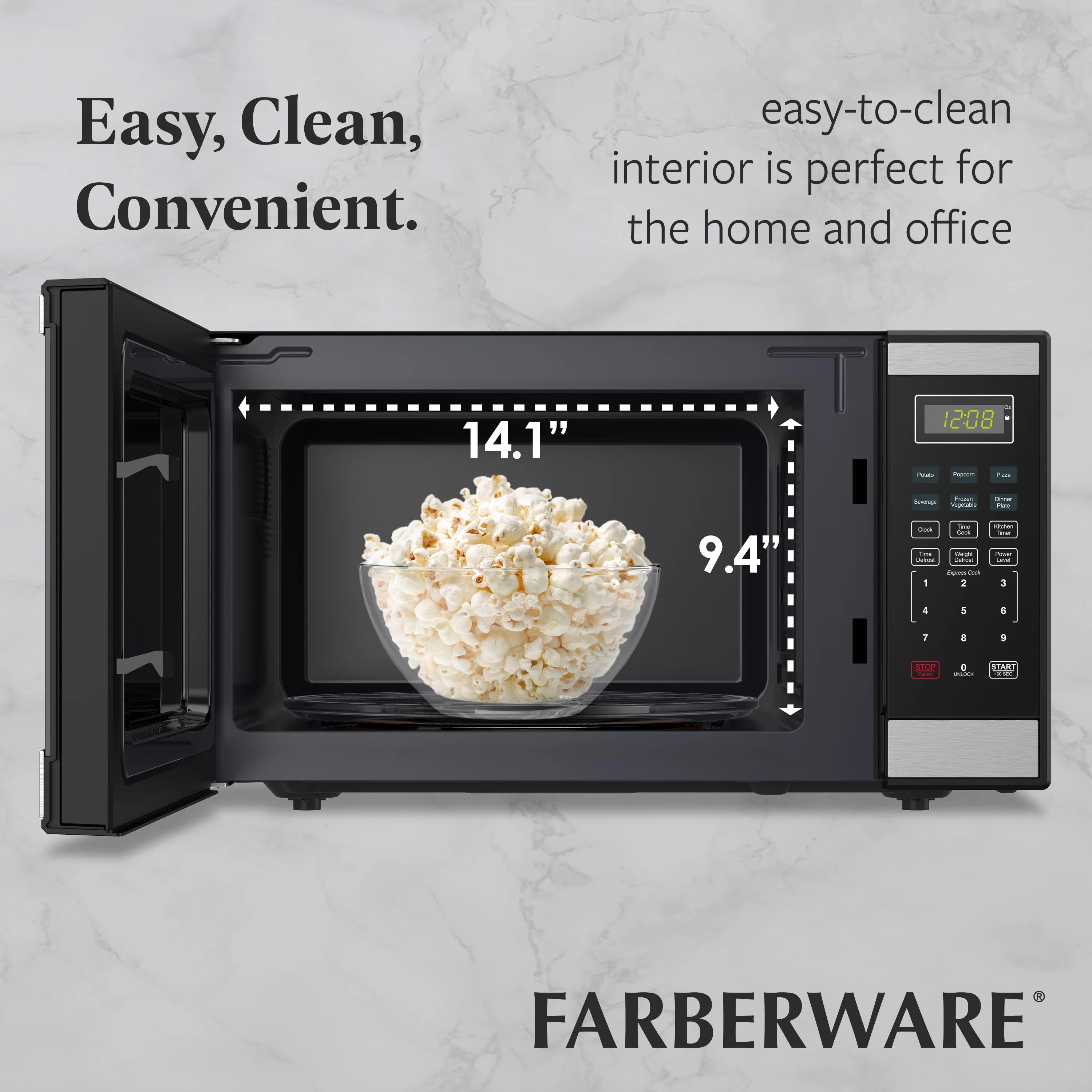 Farberware Countertop Microwave Ov 1100 Watts. 2.2 cu ft - Smart Sensor With LED Lighting and Child Lock - Perfect for Apartments and Dorms - Easy Clean Black Interior. Stainless Steel