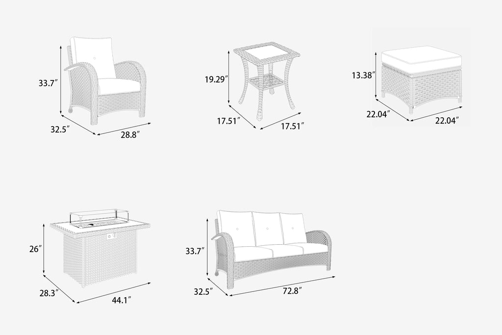 LayinSun 7 Pieces Outdoor Patio Furniture Set with Fire Pit Table. Rattan Wicker Sectional Swivel Rocker Chairs Sets