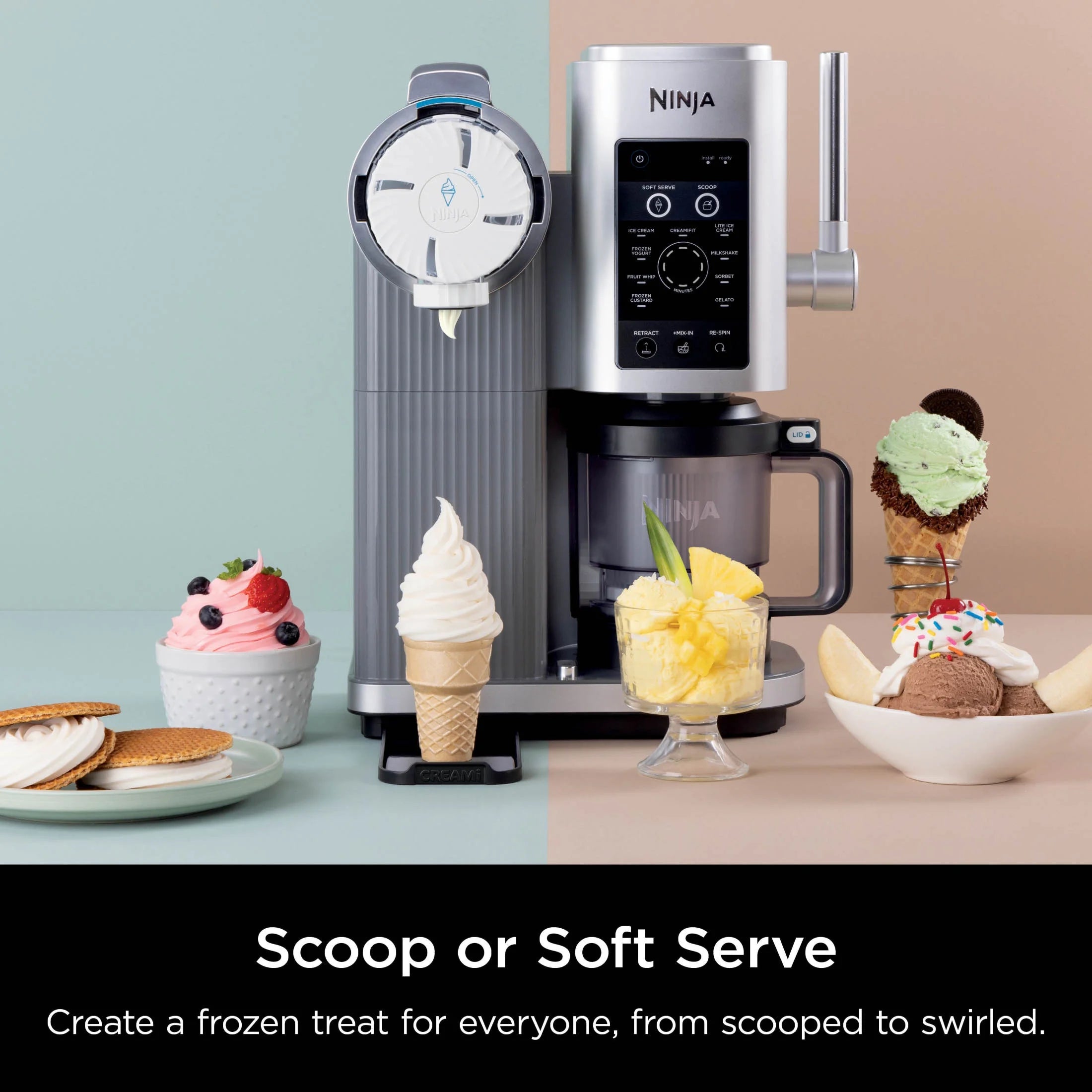 Ninja Swirl? by CREAMi? Soft Serve and Ice Cream Maker. 13 One-Touch Programs. NC701