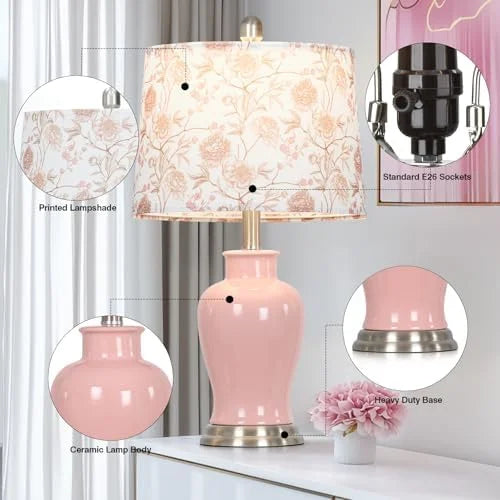 Modern Ceramic Table Lamps Set of 2. 23 White Ceramic Lamps for Living Room. Rustic Farmhouse Bedside Lamp with Ginger Jar Design. Elegant Bedroom Lamp for Nightstand Desk Side End Table Home Decor