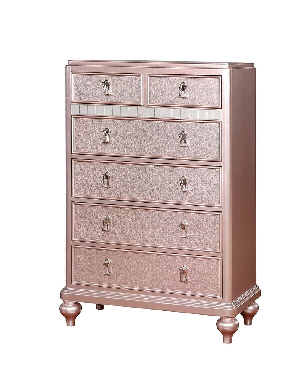Contemporary Rose Gold Twin Size Bed 6pc Set Dresser Mirror Nightstand Chest Padded HB Tufted Bedroom Furniture Solid wood