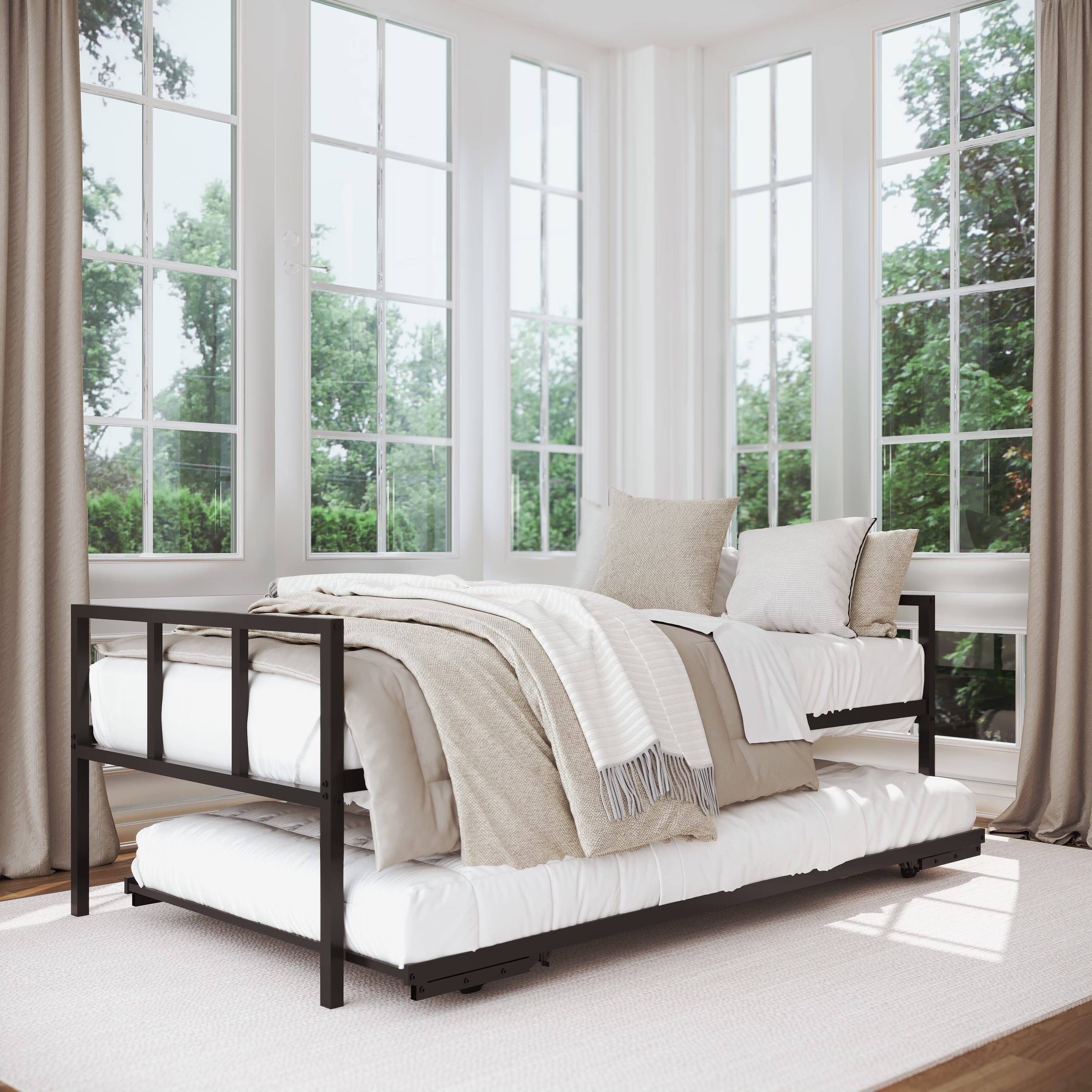Milliard Twin Daybed and Fold-up Trundle Set. Frame - Mattresses Sold Separately (Black)