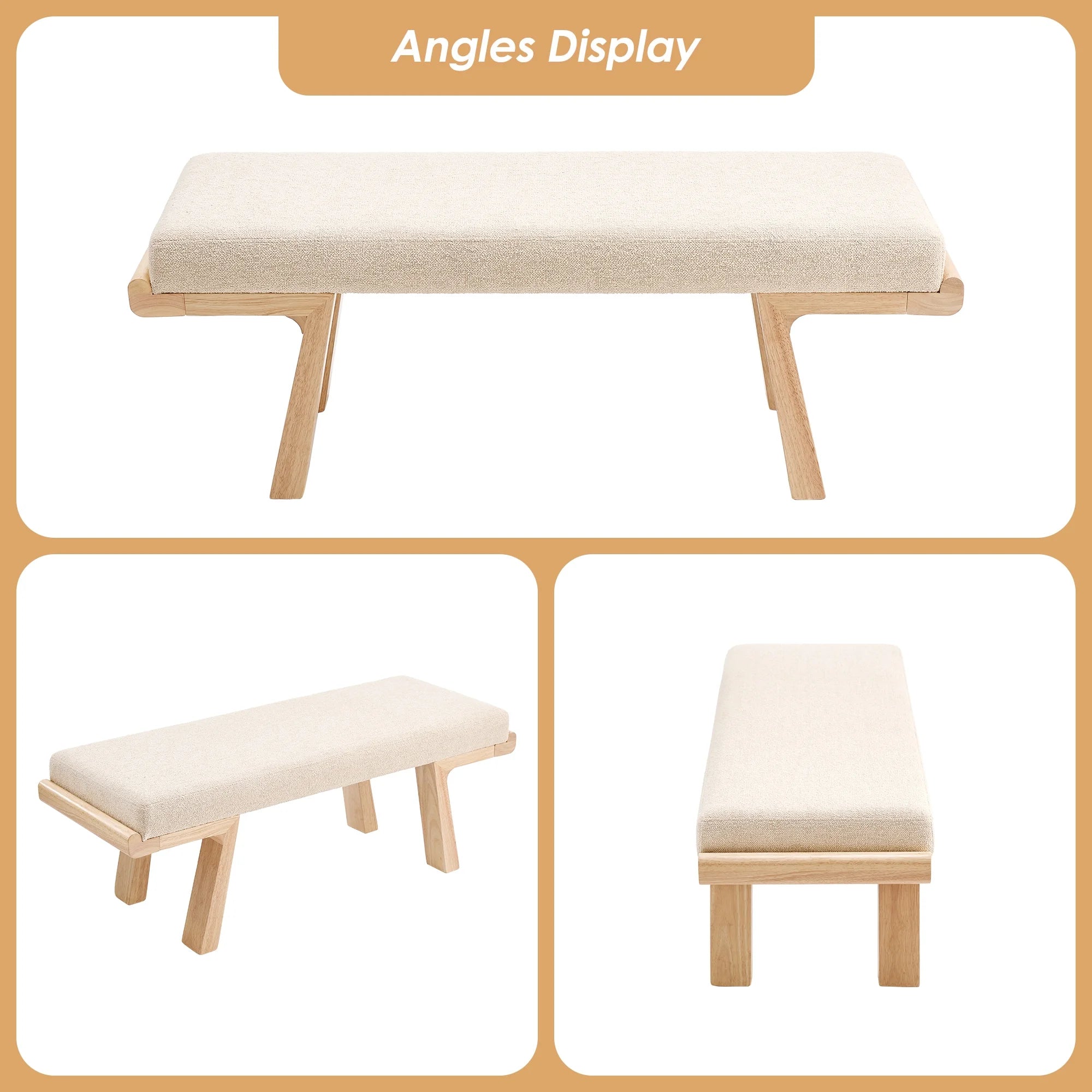 Zesthouse 47.4 Linen Upholstered Bench. Entryway Bench with Solid Wood Legs. Modern Ottoman Bench for Living Bedroom Room. Beige