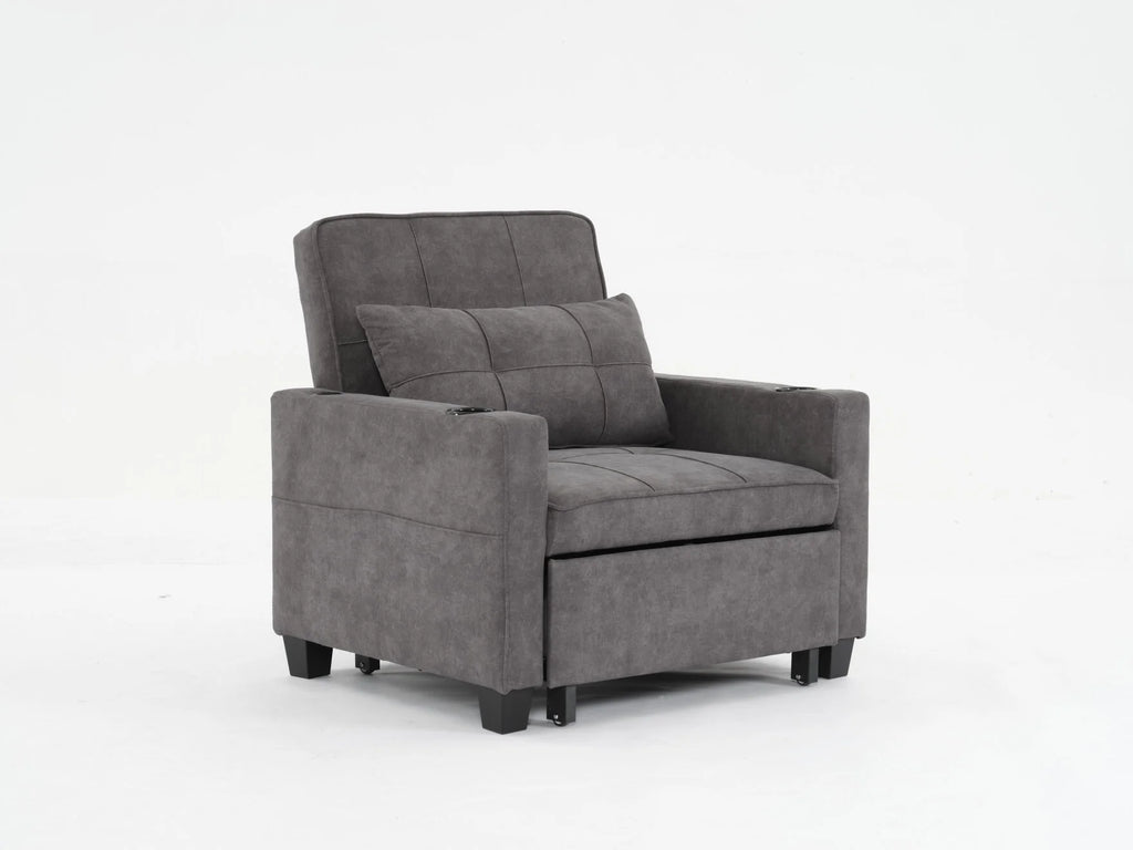 Convertible Futon Sofa Bed. 3-in-1 Multi-Functional Sleeper Chair Bed with USB Ports. Adjustable Backrest Recliner.for Living Room Bedroom Small Space. Tech Cloth. Dark Grey