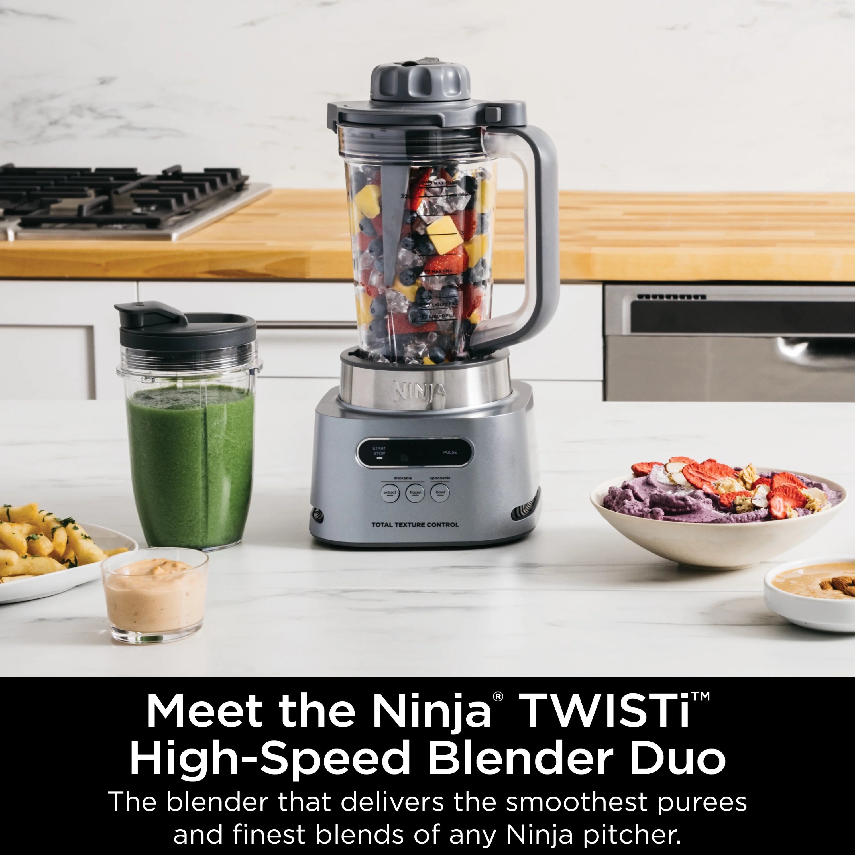 Ninja Twisti. High-Speed Blender Duo 3 Preset Auto-iQ Programs. 34 oz. Pitcher Capacity. SS150