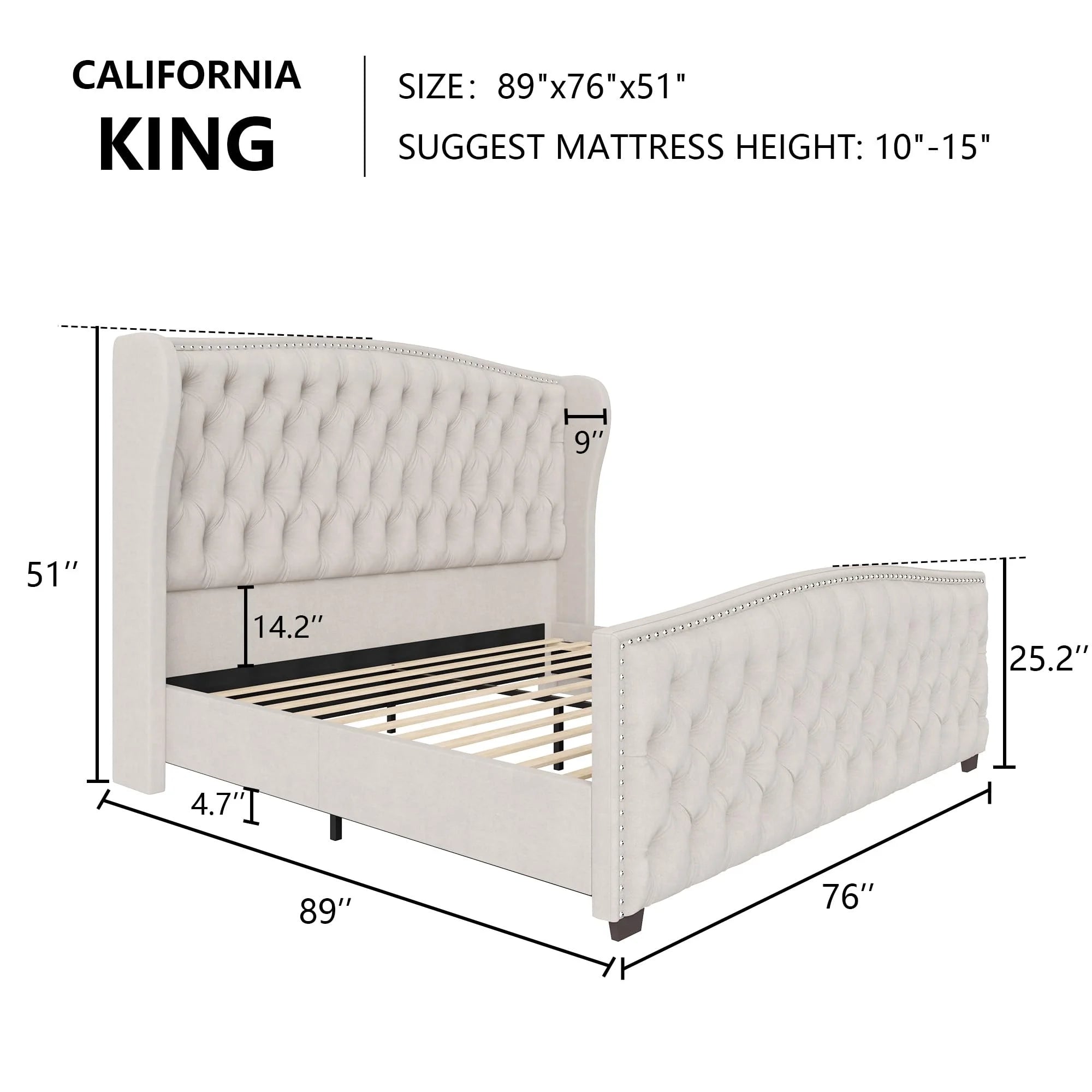 VANACC Queen Size Bed Frame. Velvet Upholstered Bed with Deep Button Tufted Wingback Headboard��Grey