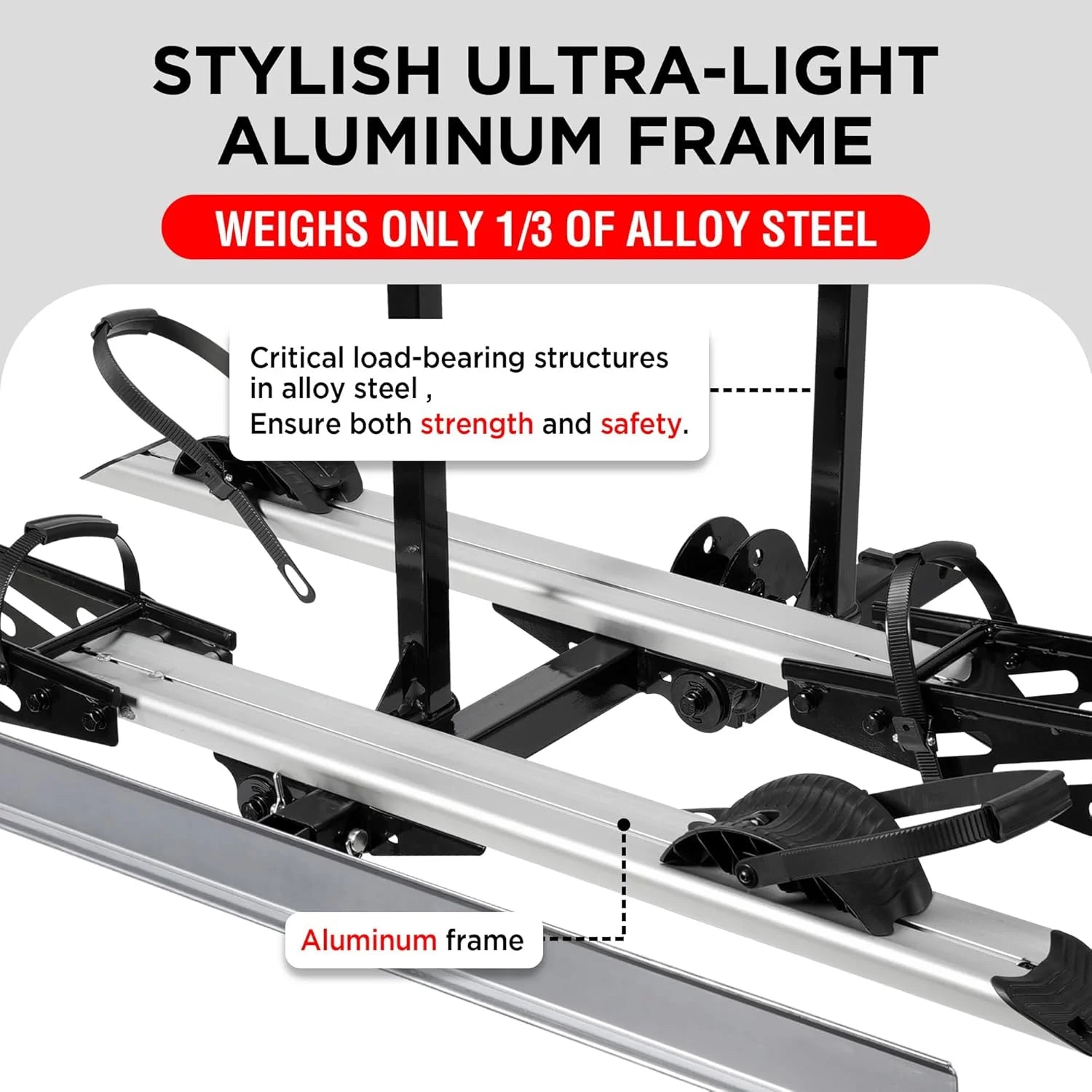 Young Electric Ebike Rack. 200lb Capacity. Alloy Steel Hitch Mount. Fits 5-Inch Fat Tire Bikes. 2-Inch Receiver