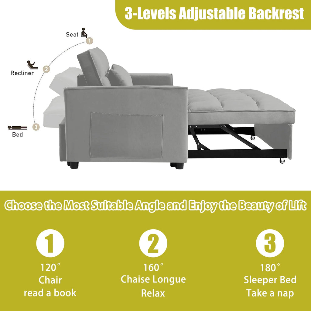 55 Inch Convertible Futon Sofa Bed.Modern Loveseat Sleeper Sofa Couch with Pull-Out Sofa Bed for Living Room.Small Space - Black