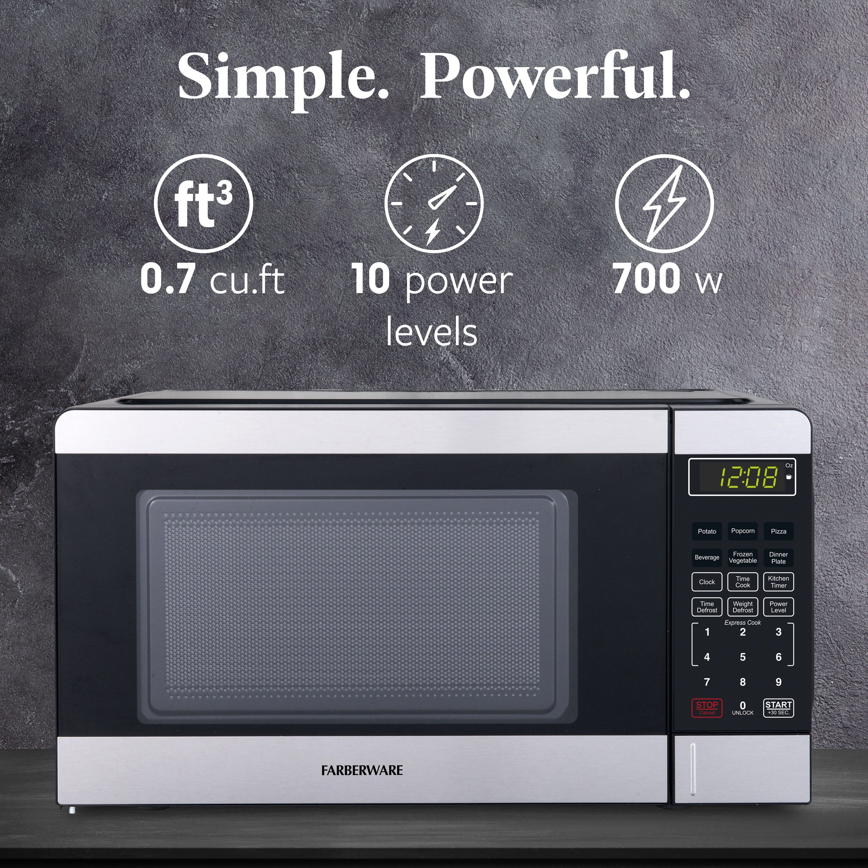 Farberware Countertop Microwave Ov 1100 Watts. 2.2 cu ft - Smart Sensor With LED Lighting and Child Lock - Perfect for Apartments and Dorms - Easy Clean Black Interior. Stainless Steel