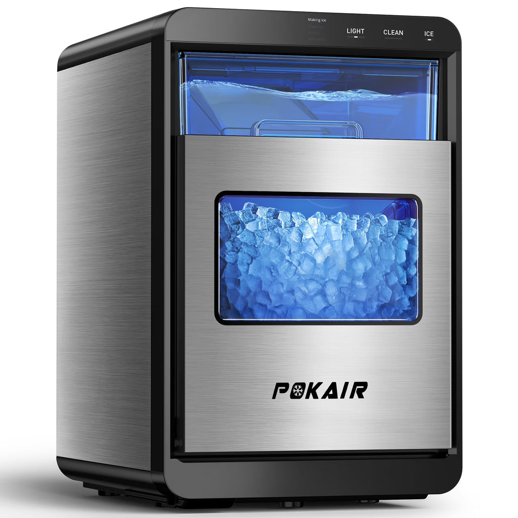 POKAIR Ice Maker. Nugget Ice Maker Portable Countertop 44lbs/Day. One-Touch Instant Ice & Self-Cleaning. Pebble Ice Machine for Home Office RV. Stainless Steel