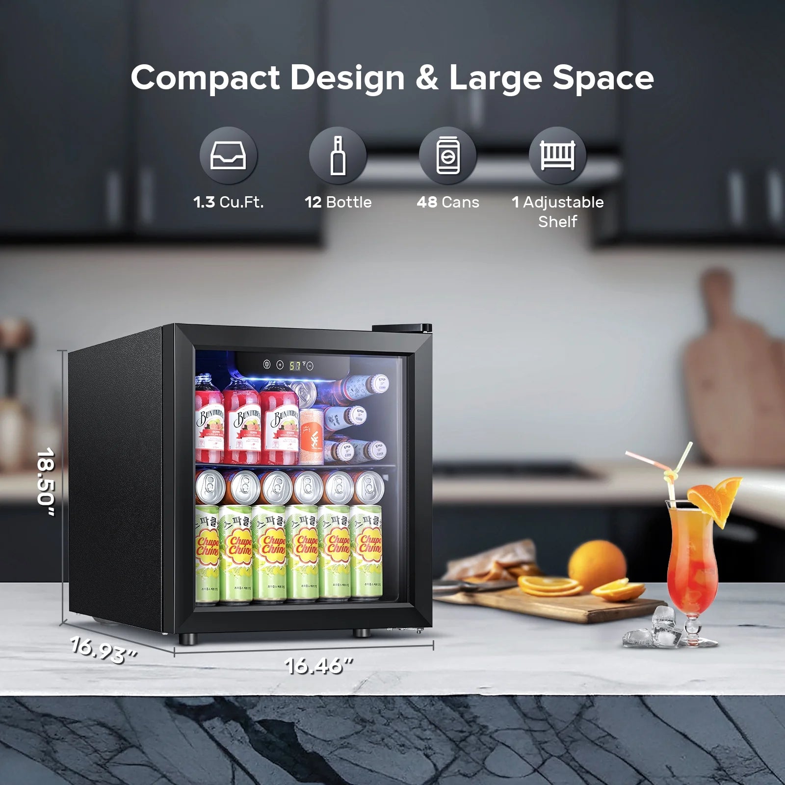 Auseo 1.3 Cu.ft. Mini Beverage Refrigerator Cooler - 55 Can &12 Bottle Mini Fridge with Double Glass Door. for Home/Bar/Office. Electronic touch control