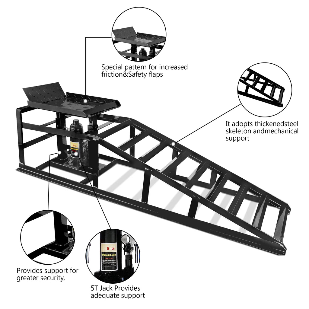 Lafati 2-Pack Hydraulic Car Ramps: Heavy-Duty Vehicle Ramps with 5T / 10000lbs Jack Load Capacity. Portable Design for Effortless Oil Changes and Car Lifts