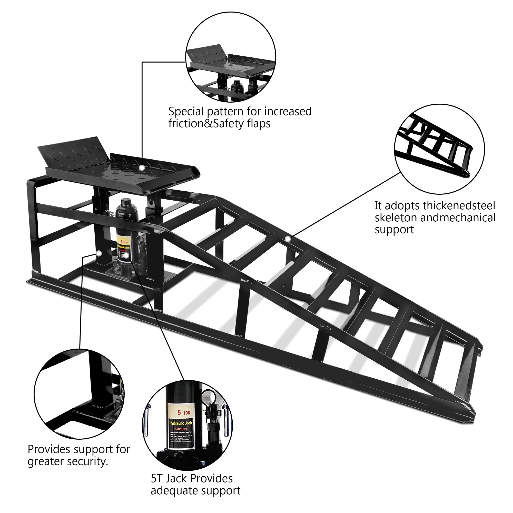 Lafati 2-Pack Hydraulic Car Ramps: Heavy-Duty Vehicle Ramps with 5T / 10000lbs Jack Load Capacity. Portable Design for Effortless Oil Changes and Car Lifts