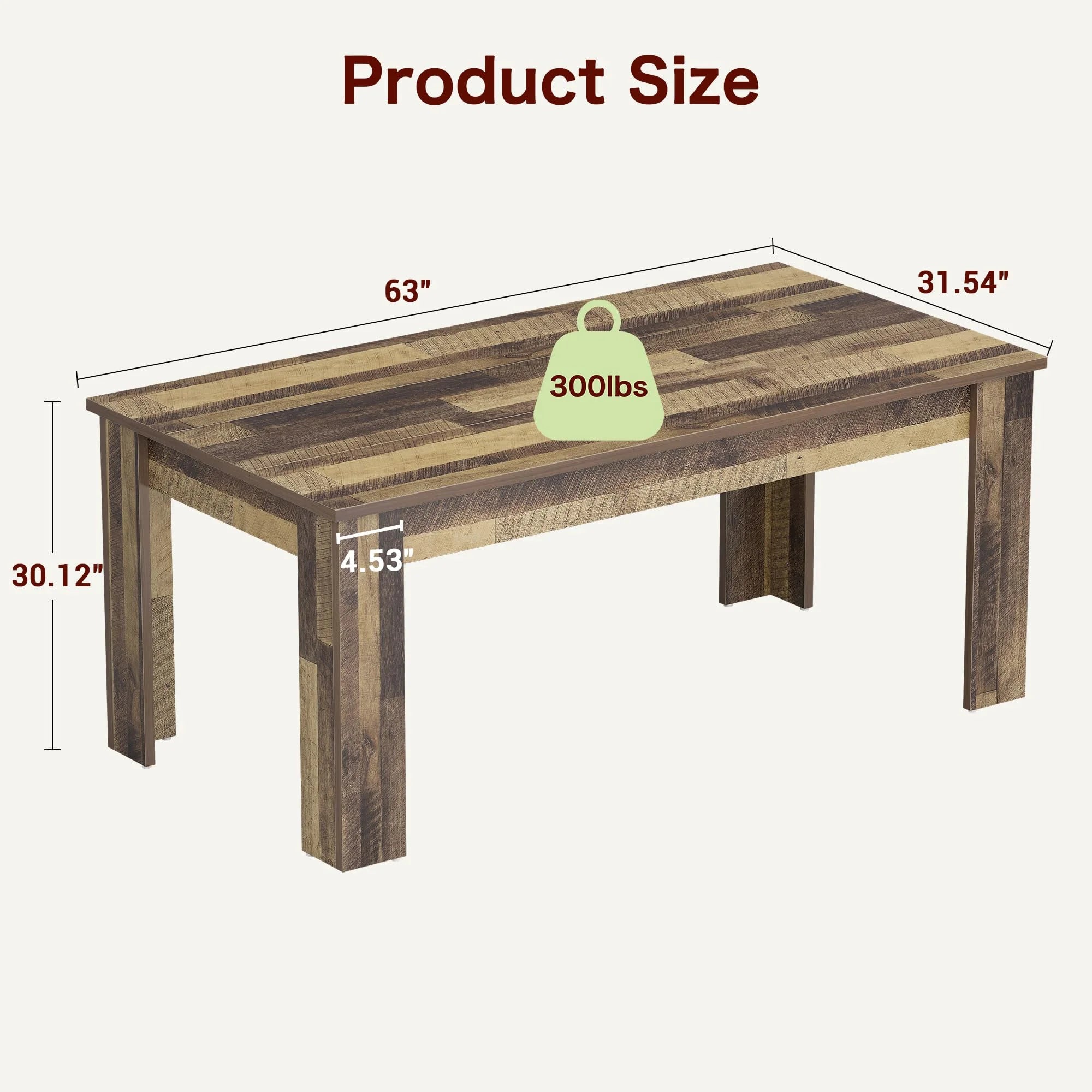 Dining Table for 4-6.63-inch Dining Tables for 4.Farmhouse Kitchen Table with Large Tabletop.Rectangular Dining Room Table.Kitchen Dining Table Dinner Table for Kitchen.Living Room��Only table��