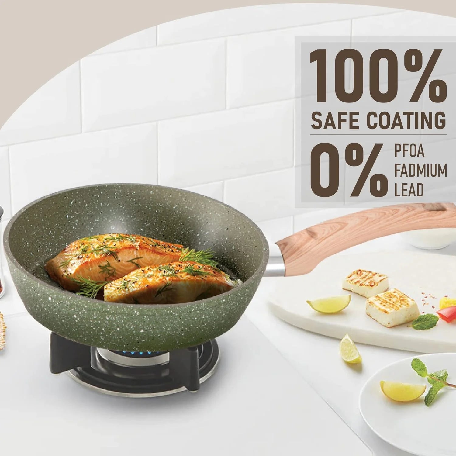 Kitchen Academy 17 Pieces Induction Cookware Set with Griddle. Green Granite Pots and Pans Set Non Stick. Healthy Nonstick Cooking Pans Set