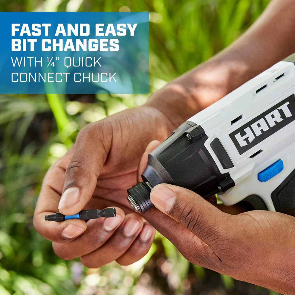 HART 20-Volt Cordless 1/4 Hex Chuck Impact Driver Kit. (2) 1.5Ah Lithium-Ion Batteries. Gen 2