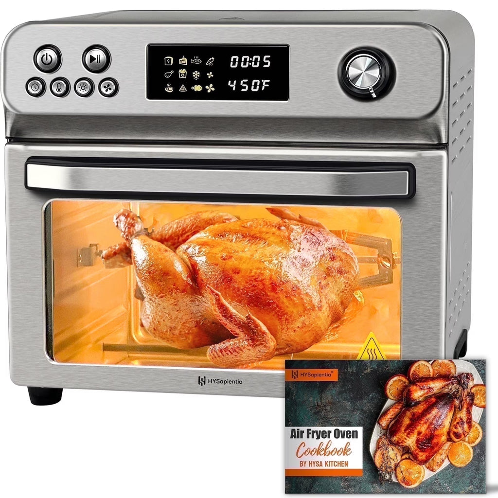HYSapientia 26QT Air Fryer Oven With Rotisserie 1800W Toaster Oven Air Fryer Combo. 10 in 1 Convection Oven Countertop. Airfryer Toaster Oven. Mini Toaster Oven.Stainless Steel Outer