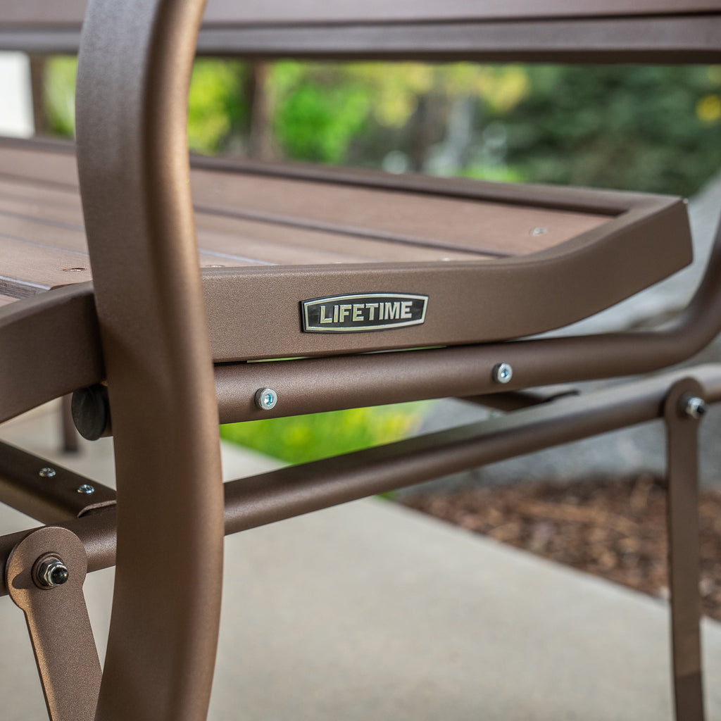 Lifetime Outdoor Glider Bench. Faux Wood. Brown 60290