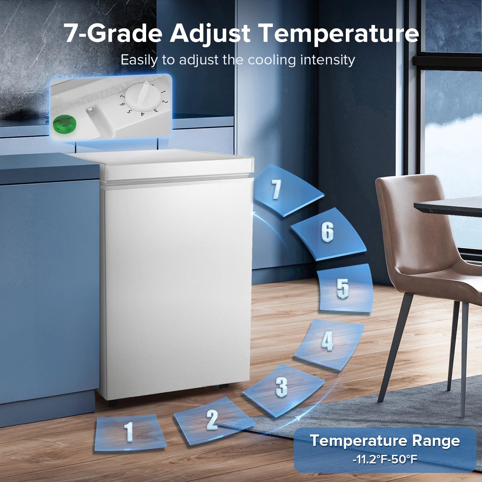 Auseo 8.7 cu. ft. Chest Deep Freezer with Adjustable Temperature. Free Standing Top Open Door Compact Freezer with 3 Removable Basket for Kitchen. Home. Bar. Garage. Office