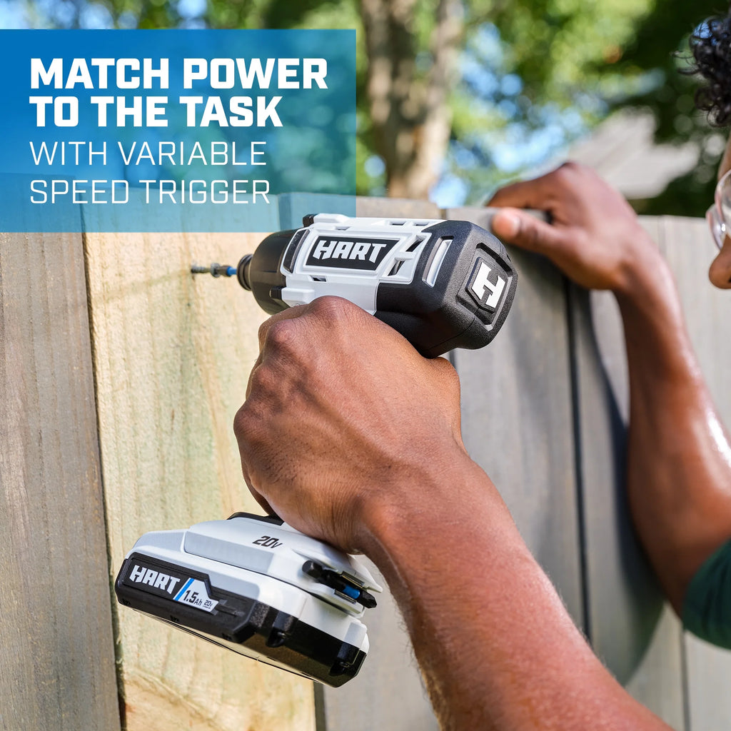 HART 20-Volt Cordless 1/4 Hex Chuck Impact Driver Kit. (2) 1.5Ah Lithium-Ion Batteries. Gen 2