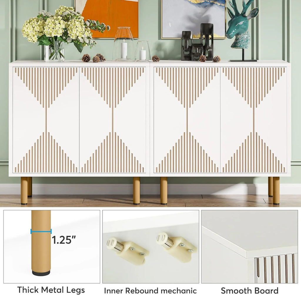 Tribesigns 59 Modern White Storage Cabinet Set. Freestanding Floor Cabinet. Wood Buffet Cabinet with Doors. Large Storage Cabinet for Living Room. Dining Room. Garage