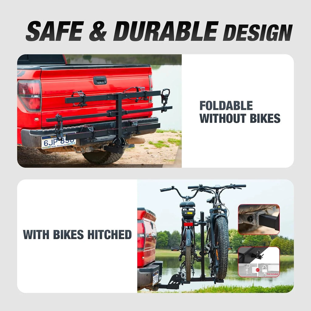 Young Electric Ebike Rack. 200lb Capacity. Alloy Steel Hitch Mount. Fits 5-Inch Fat Tire Bikes. 2-Inch Receiver