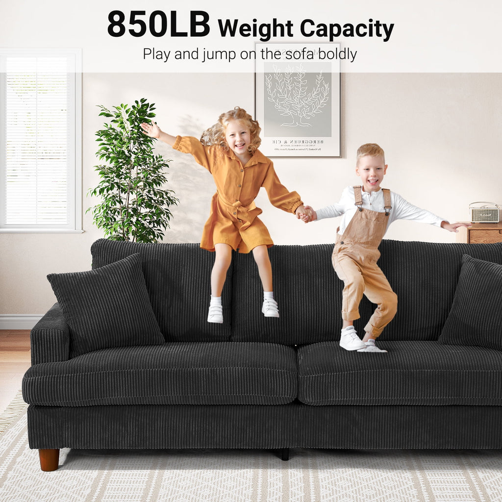 87 Corduroy Sofa.3 Seater Sofa with Extra Deep Seats.Neche Comfy Upholstered Couch for Living Room.2 Pillows.Green