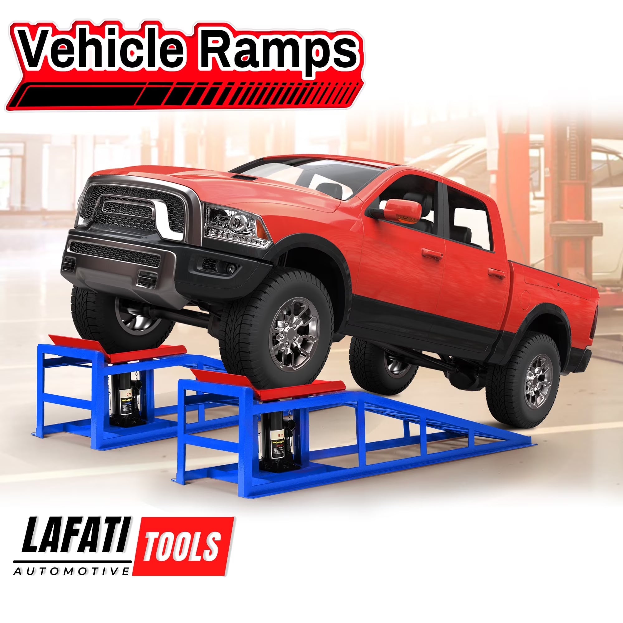 Lafati 2-Pack Hydraulic Car Ramps: Heavy-Duty Vehicle Ramps with 5T / 10000lbs Jack Load Capacity. Portable Design for Effortless Oil Changes and Car Lifts