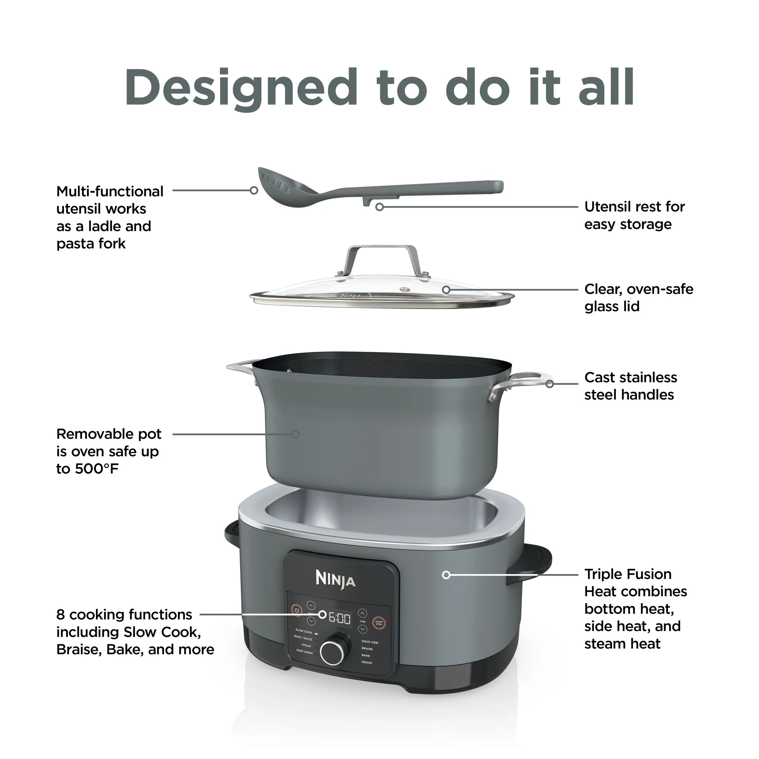 Ninja Foodi 8.5 Qt PossibleCooker PRO.Gray. MC1001