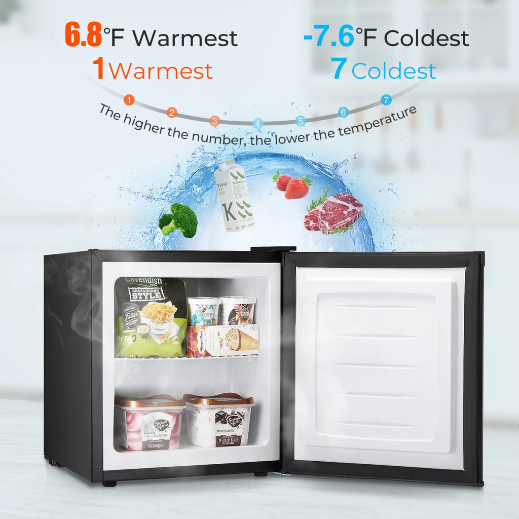 WAA Mini Freezer.1.1 Cu.ft Upright Freezer with Reversible Single Door.Removable Shelves.Small Freezer with Adjustable Thermostat for Home/Kitchen/Office (White)