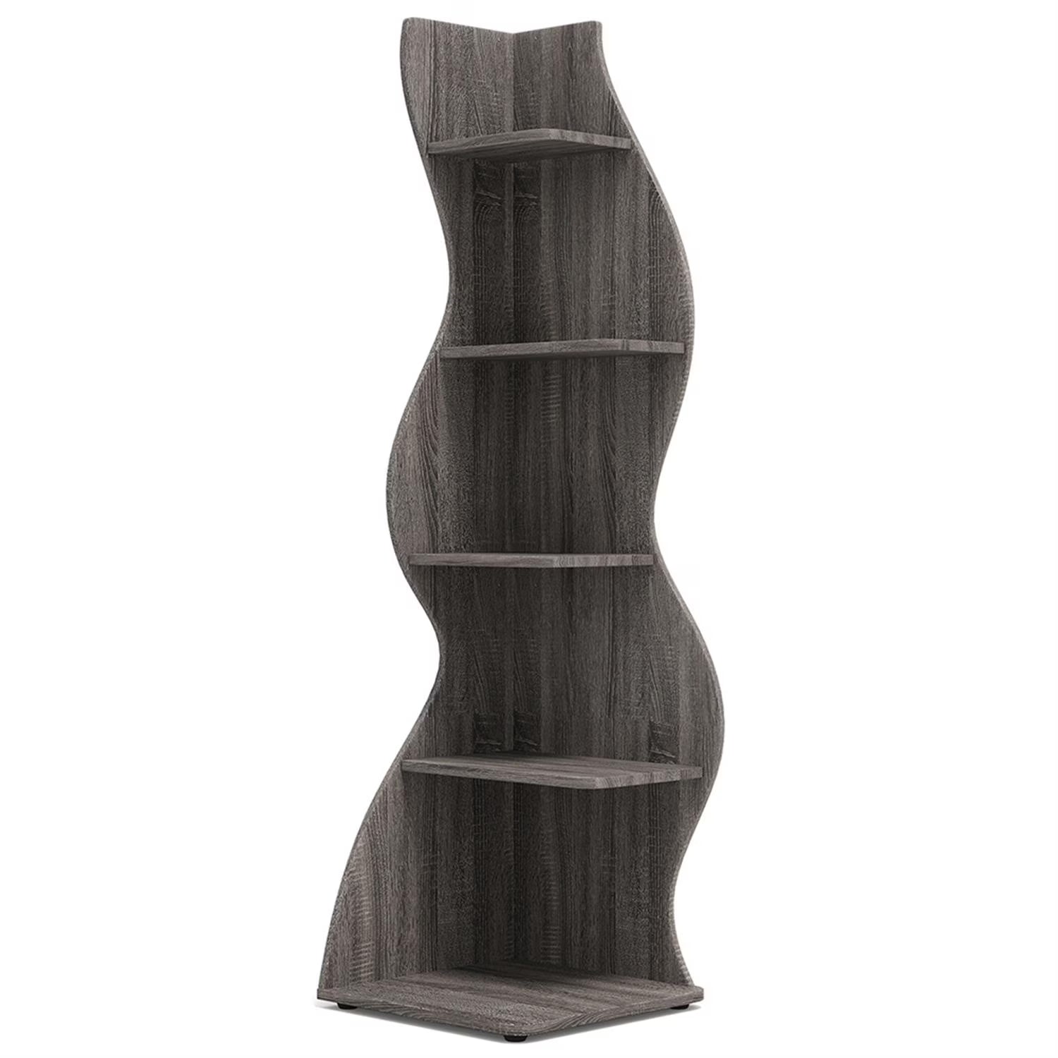 Finihen 5-Tier Corner Bookcase. Wood Bookshelf Storage Organizer. 70 Tall Display Standing Shelf Unit for Bedroom. Living Room. Green