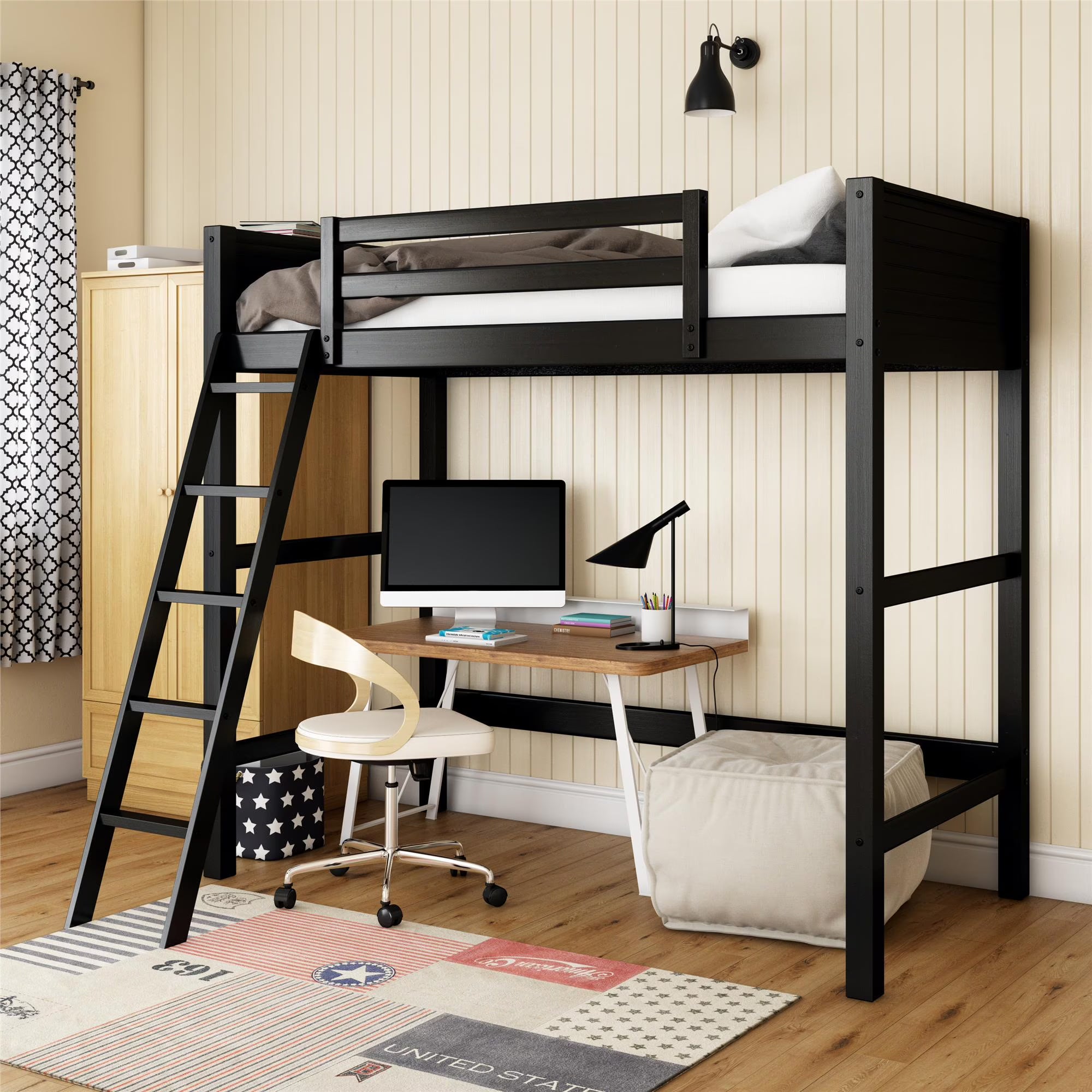Your Zone Kiarah Twin Loft Bed with Ladder. White