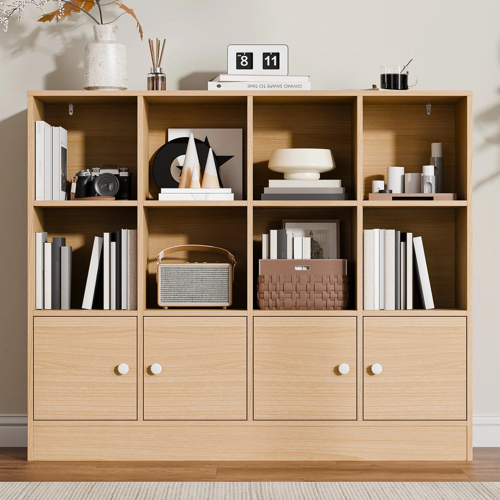 Cozy Castle 3-Tier Open Cube Bookcase with 12 Cubes and 4 Doors. Adjustable Shelves. White