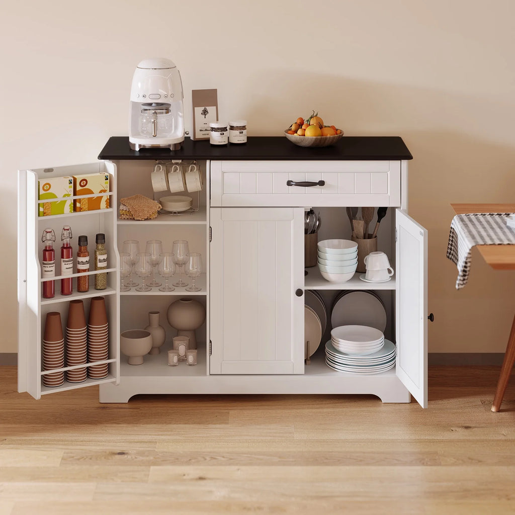 Coffee Bar. Lofka 42 Kitchen Storage Cabinet. Sideboard Buffet Cabinet with 8 Shelves. 1 Drawer