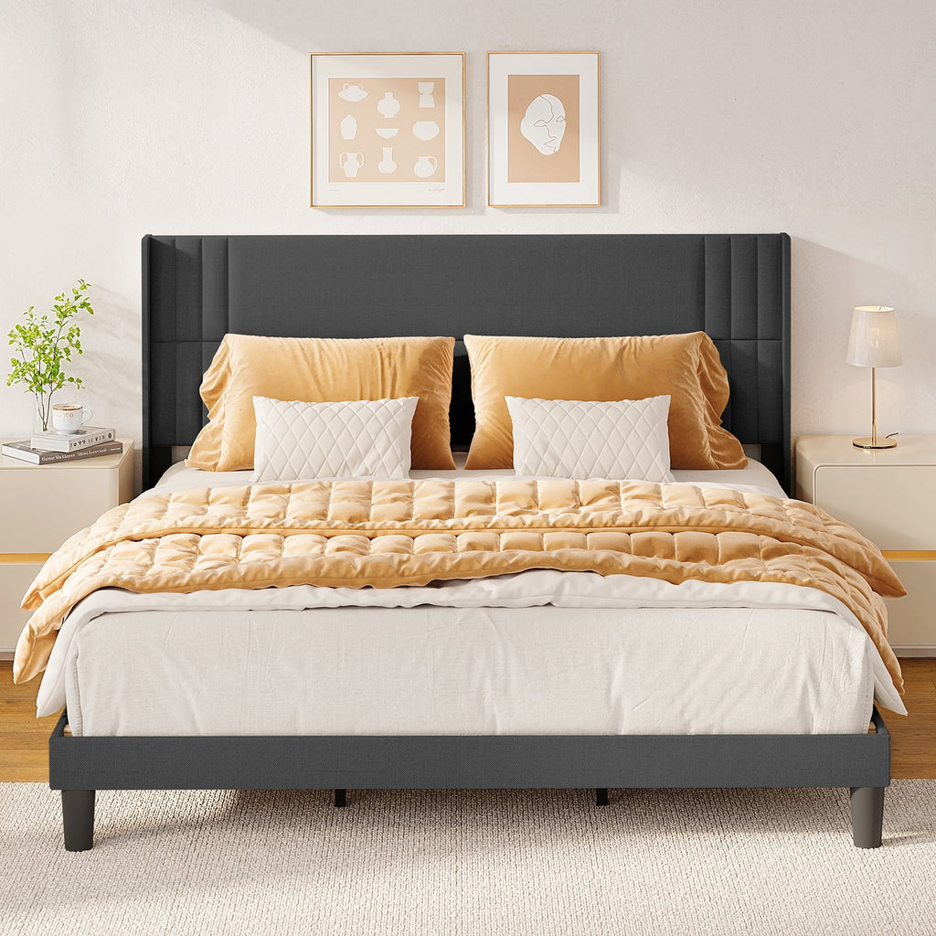 Bedroom Furniture Set - Includes Queen Bed Frame. Nightstands Set of 2. 5-Drawer Dresser & Double Wide 6-Drawer Dresser - Modern Storage Solution for Stylish Home Decor. Black