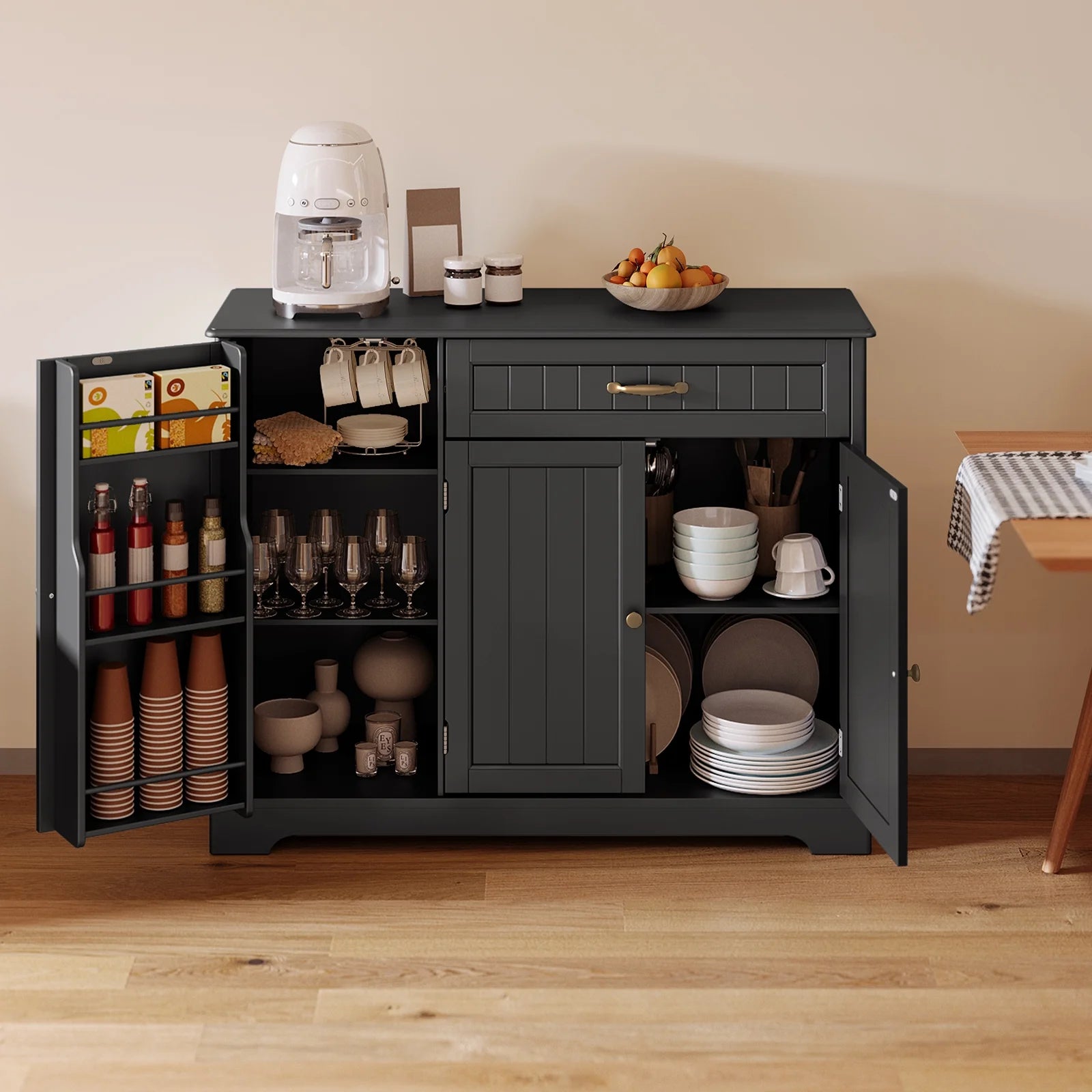 Coffee Bar. Lofka 42 Kitchen Storage Cabinet. Sideboard Buffet Cabinet with 8 Shelves. 1 Drawer