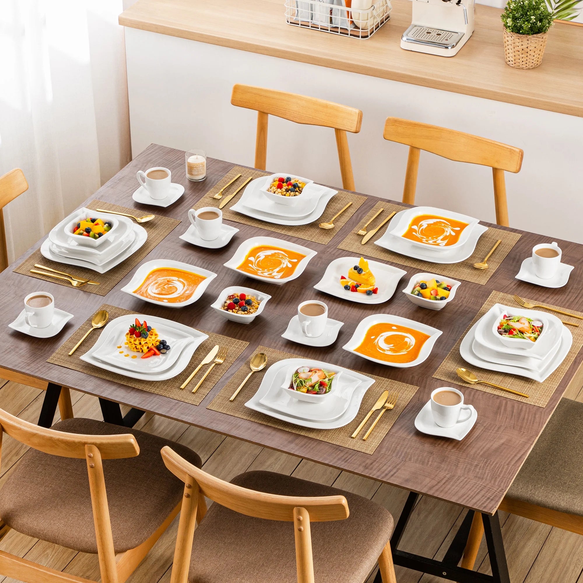 vancasso 36 pcs Dinnerware Sets. Plates and Bowls Set for 6. Porcelain Dinner Set. Marble Gray
