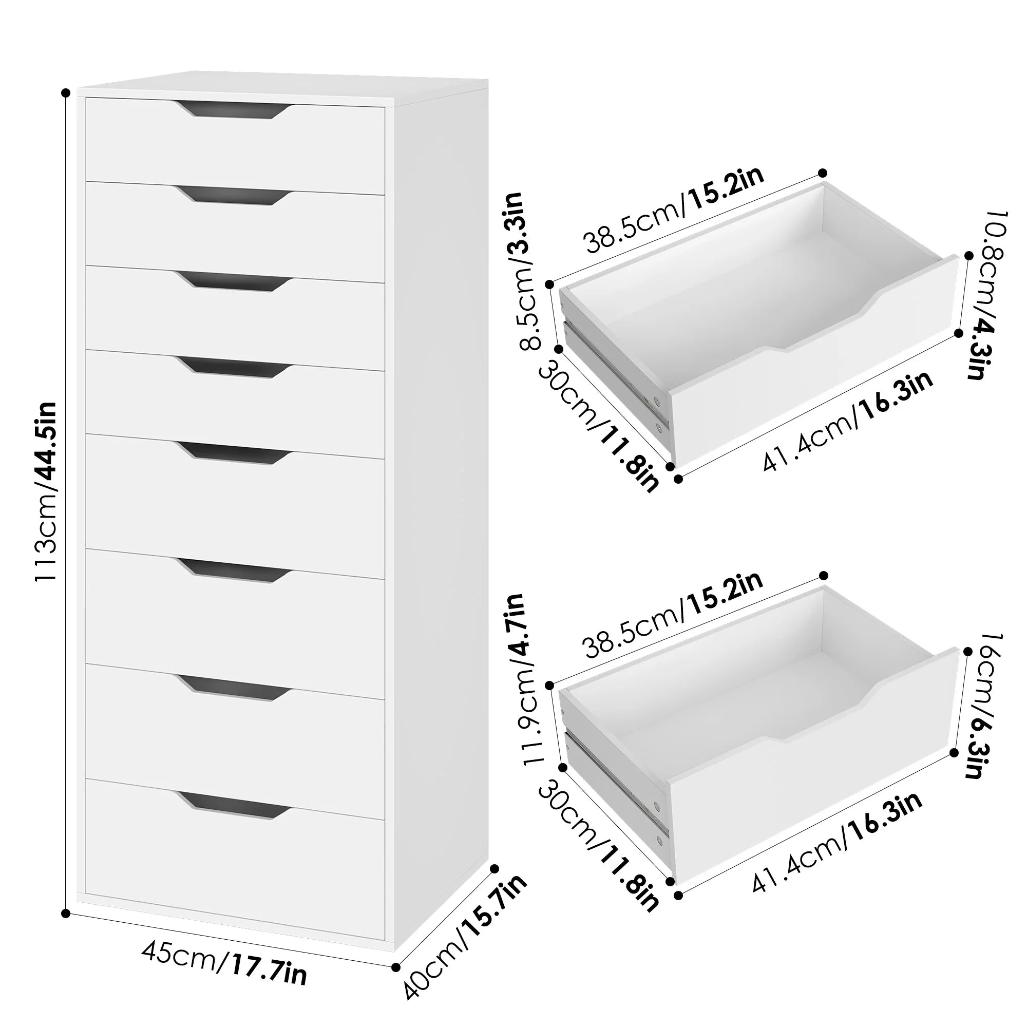 Homfa Vertical 8 Drawer Dresser. 44.5����H Modern Drawers Dresser for Bedroom Living Room. White