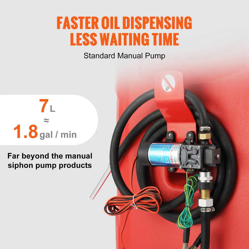KFFKFF Fuel Carrier. 32 Gallon. Mobile Fuel Storage Unit On-Wheels. Equipped with 12V DC Transfer Pump. Gasoline Diesel Fuel Holder with 8.2 ft Hose. Flow Rate 7L/min. Suitable for Trucks. Boats