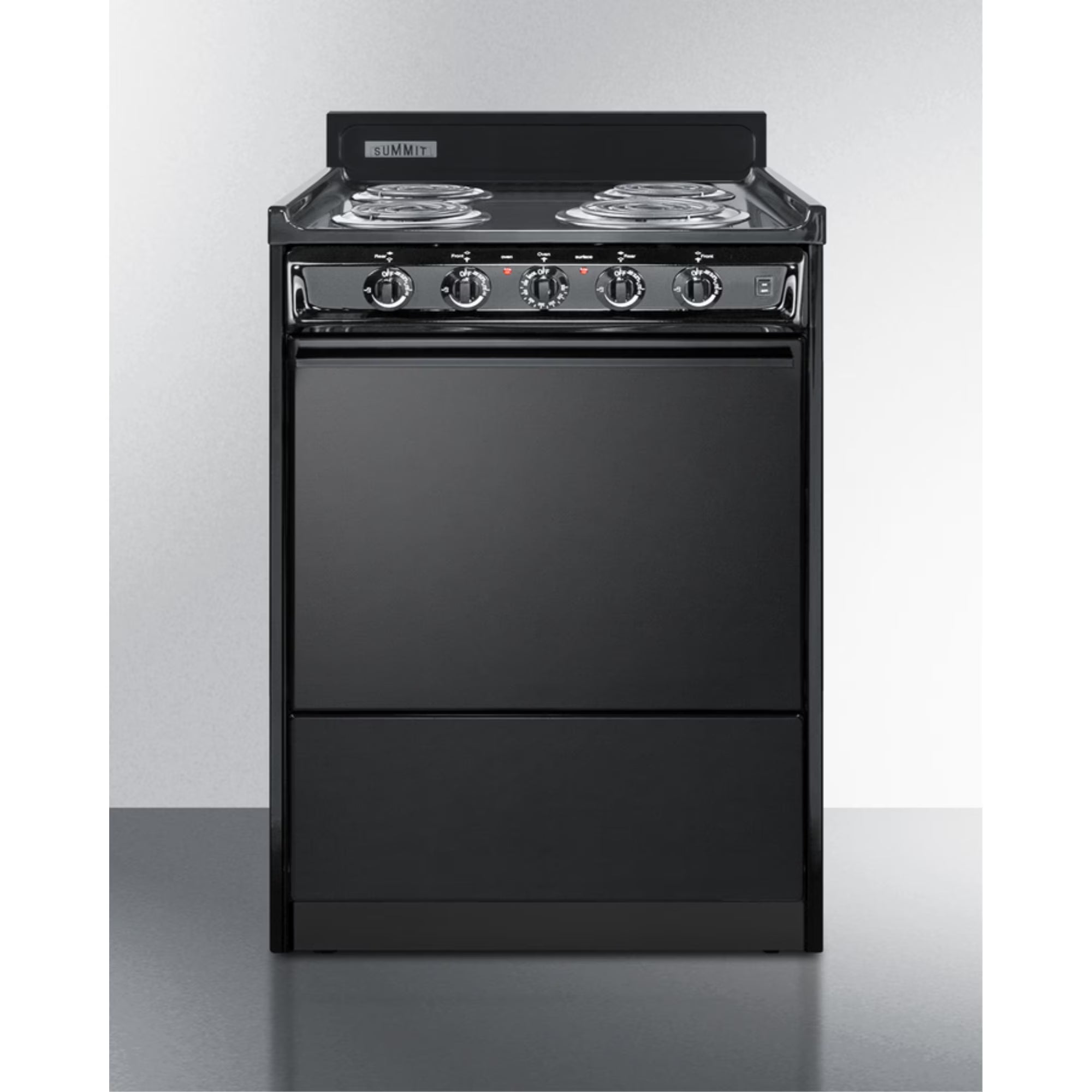 24 wide electric coil range in black