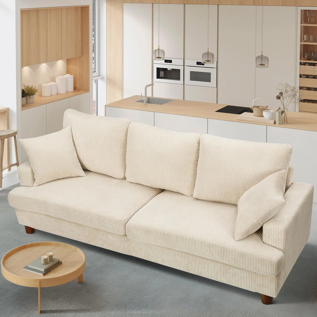 87 Corduroy Sofa.3 Seater Sofa with Extra Deep Seats.Neche Comfy Upholstered Couch for Living Room.2 Pillows.Green