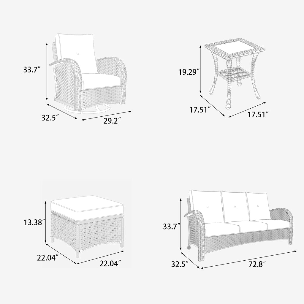 LayinSun 7 Pieces Outdoor Patio Furniture Set with Fire Pit Table. Rattan Wicker Sectional Swivel Rocker Chairs Sets