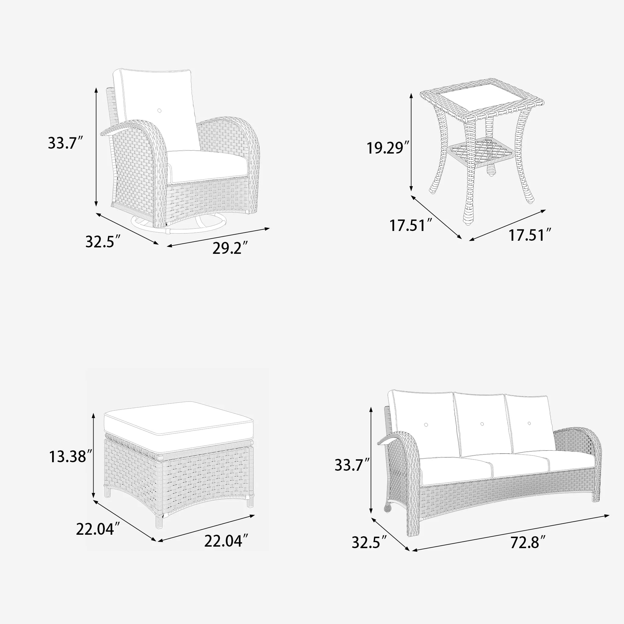 LayinSun 7 Pieces Outdoor Patio Furniture Set with Fire Pit Table. Rattan Wicker Sectional Swivel Rocker Chairs Sets